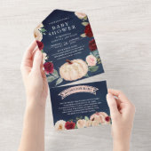 バーガンディーピーチフローラカボチャ海軍ベビーシャワー オールインワン招待状 (貼ってはがせる)