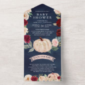 バーガンディーピーチフローラカボチャ海軍ベビーシャワー オールインワン招待状 (内側)