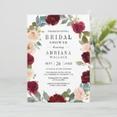 バーガンディーピーチフローラ写真QRコードブライダルシャワー 招待状 (スタンド正面)