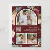 バーガンディーピーチフローラ写真QRコードブライダルシャワー 招待状 (裏面)