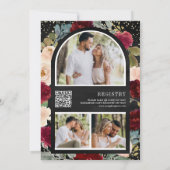 バーガンディーピーチフローラQRコードブラックブライダルシャワー 招待状 (裏面)