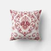 バーガンディーピーチホワイトダマスクフローラルパターエレガントン クッション (裏面)