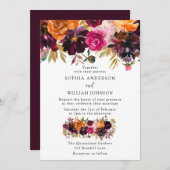 バーガンディーピーチ秋秋花優雅な結婚式 招待状 (正面/裏面)