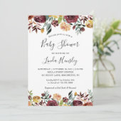 バーガンディーピーチ金ゴールドガーデンフローラ秋ベビーシャワー 招待状 (スタンド正面)