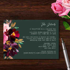 バーガンディーフォレストグリーン赤面フローラ水彩 エンクロージャーカード