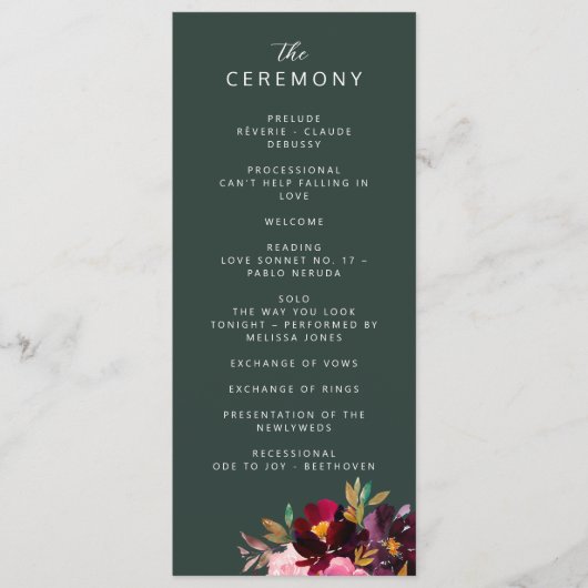 バーガンディーフォレストグリーン赤面フローラ水彩 プログラム (正面)