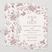 バーガンディーフォールトワールドジューイーフラワルセーブザデート 招待状 (正面/裏面)