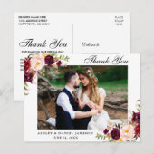 バーガンディーフラワーの結婚式写真のお礼 ポストカード (正面/裏面)