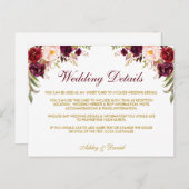 バーガンディーフラワーの結婚式詳細挿入カード ポストカード (正面/裏面)