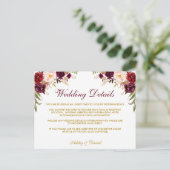 バーガンディーフラワーの結婚式詳細挿入カード ポストカード (スタンド正面)