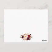 バーガンディーフラワーの結婚式詳細挿入カード ポストカード (裏面)