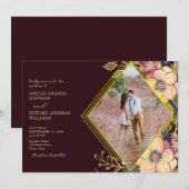 バーガンディーフラワーウェディング招待状(クラシックスタイル) 招待状 (正面/裏面)