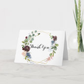 バーガンディーフラワーグリーンウェディングサンキューカード サンキューカード (正面)