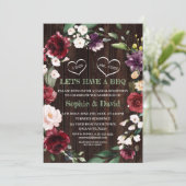 バーガンディーフラワーストリングライトの納屋 私も BBQ 招待状 (スタンド正面)