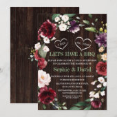 バーガンディーフラワーストリングライトの納屋 私も BBQ 招待状 (正面/裏面)