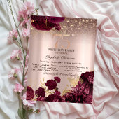 バーガンディーフラワーズグリッターバラ金ゴールド75誕生日 招待状