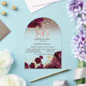 バーガンディーフラワーズグリッターバラ金ゴールド80thBirthday アクリル招待状 (インサイチュ (ウェディング))