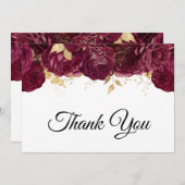 バーガンディーフラワーズゴールドフォイルグラム60誕生日 サンキューカード (正面/裏面)