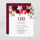 バーガンディーフラワーズバジェット100誕生日招待状 (正面/裏面)