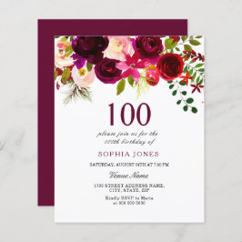 バーガンディーフラワーズバジェット100誕生日招待状