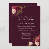 バーガンディーフラワーズ秋結婚秋 招待状 (正面/裏面)