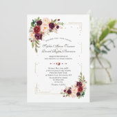 バーガンディーフラワーズ金ゴールドグリッター結婚フレーム 招待状 (スタンド正面)