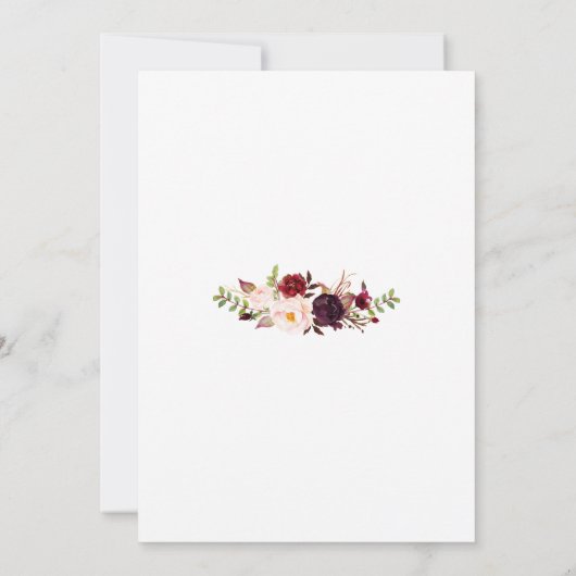 バーガンディーフラワーズ金ゴールドグリッター結婚フレーム 招待状 (裏面)