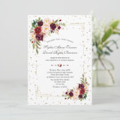 バーガンディーフラワーズ金ゴールドグリッター結婚紙吹雪 招待状 (スタンド正面)