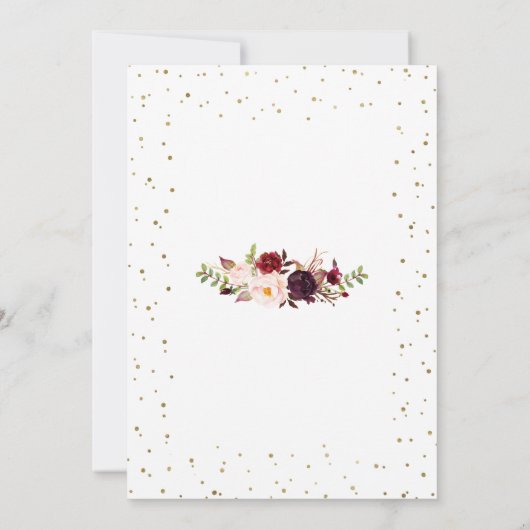 バーガンディーフラワーズ金ゴールドグリッター結婚紙吹雪 招待状 (裏面)