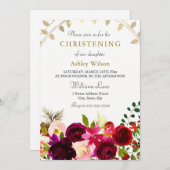 バーガンディーフラワーズ金ゴールドリーフリース《キリスト教》洗礼式や命名式 招待状 (正面/裏面)