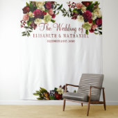 バーガンディーフラワーチックな結婚式の写真撮影用背景 タペストリー (インサイチュ)