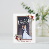 バーガンディーフラワーチックフォトウェディングサンクス 案内ポストカード (スタンド正面)