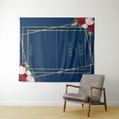 バーガンディーフラワーネイビー金ゴールドフレーム赤面ピンク タペストリー (インサイチュ(横))