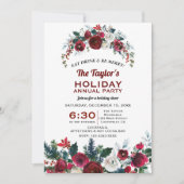 バーガンディーフラワーパイン ホリデー アニュアルパーティ 招待状 (正面)