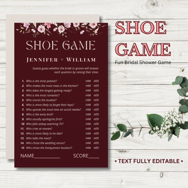 バーガンディーフラワーブライダルシャワーシューゲーム (クリエイターアップロード済み)