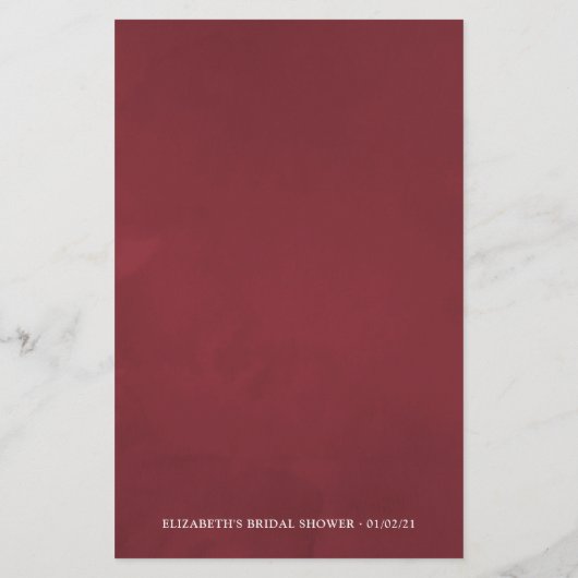 バーガンディーフラワーブライダルシャワーワイン テイスティングビンゴ (裏面)