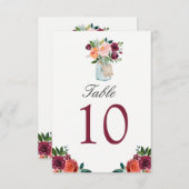 バーガンディーフラワーメイソンハーブウェディングテーブルナンバー 招待状 (正面/裏面)