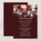 バーガンディーフラワーライト 40周年結婚記念日 招待状 (正面/裏面)