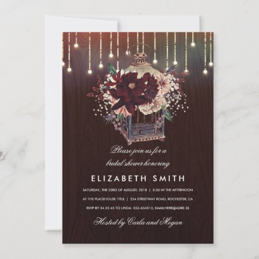 バーガンディーフラワーランタン　ラスティックオータムウェディングシャワー 招待状 (正面)