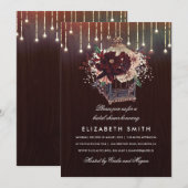 バーガンディーフラワーランタン　ラスティックオータムウェディングシャワー 招待状 (正面/裏面)