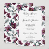 バーガンディーフラワー カントリー ベイビーシャワー 招待状 (正面/裏面)