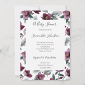 バーガンディーフラワー カントリー ベイビーシャワー 招待状 (正面)