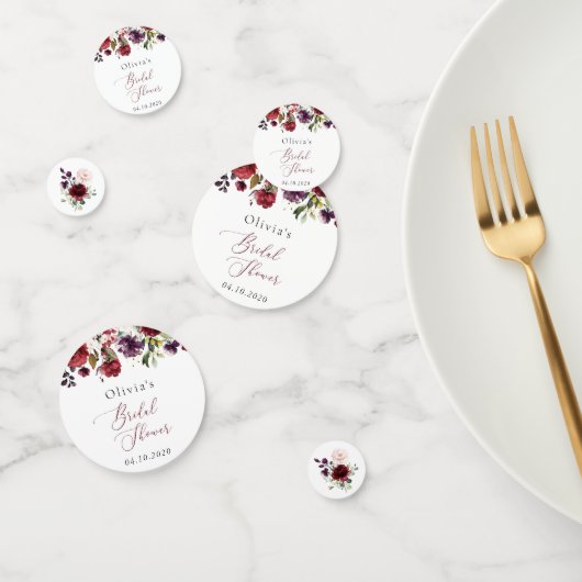 バーガンディーフラワー、ピンクの花、ボヘミアンスタイルのブライズシャワー コンフェッティ (グループ)