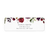 バーガンディーフラワー、ピンクの花、ボヘミアンスタイルのブライズシャワー ラベル (正面)