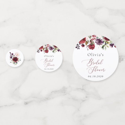 バーガンディーフラワー、ピンクフラワー、ボヘミアンブライダルシャワー コンフェッティ (正面)