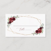 バーガンディーフラワー、赤い花、フラワーの結婚式 プレイスカード (正面)