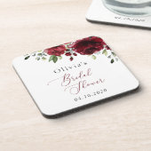 バーガンディーフラワー、赤い花、ボヘミア、ブライズシャワー コースター (左側)
