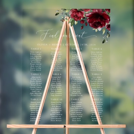 バーガンディーフラワー、赤い花、ボヘミア、着席チャート アクリルサイン (ニュートラル)