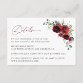 バーガンディーフラワー、赤い花、結婚式の詳細 エンクロージャーカード (正面)