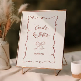 バーガンディーフレームリボンブライダルシャワーカードギフト ポスター